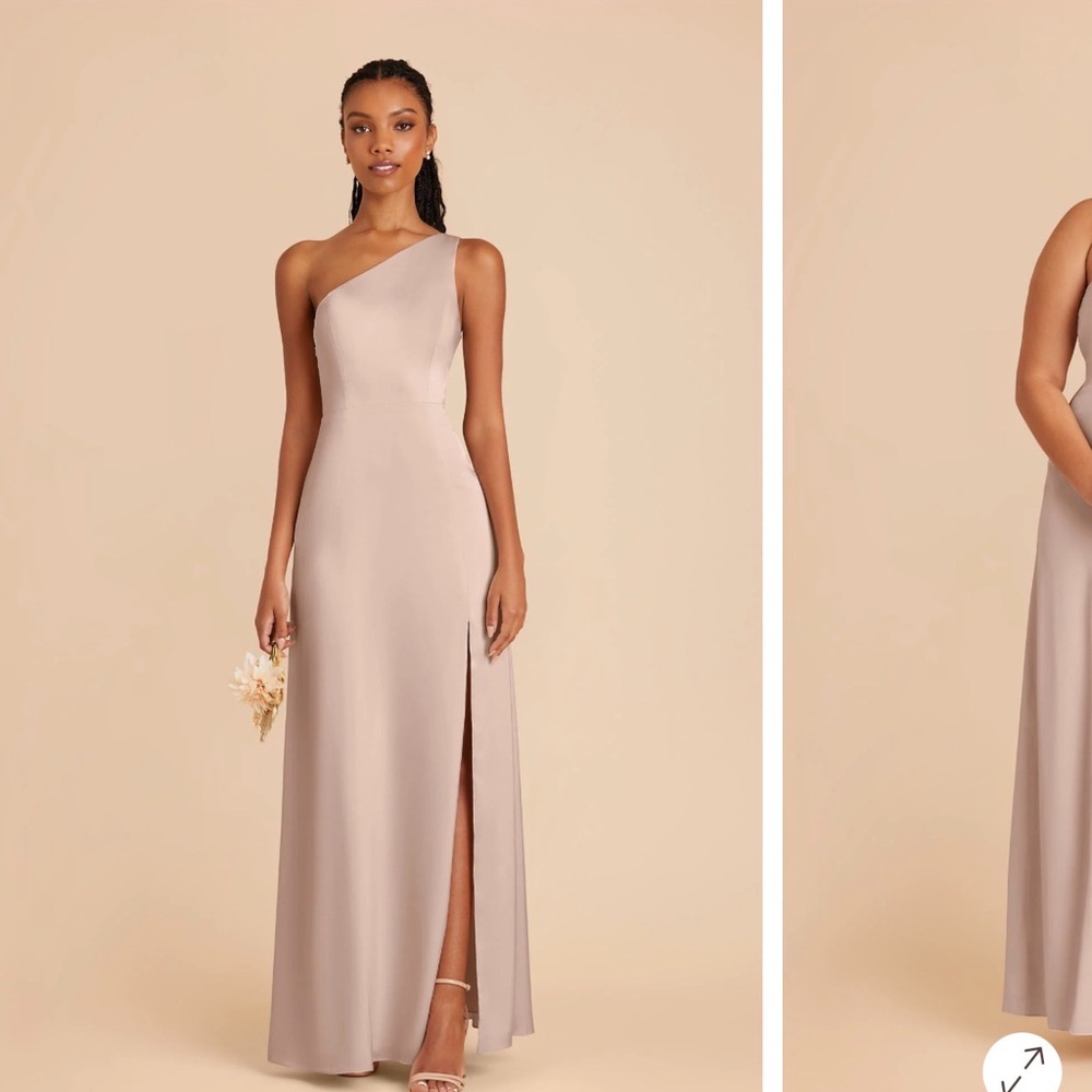 Birdy Grey One-Shoulder Kira Dress in Taupe Matte Satin